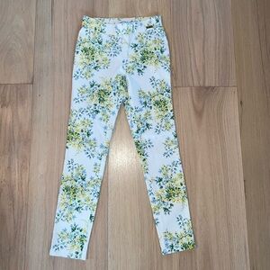 Calvin Klein Floral White & Yellow Skinny Pants Size XS